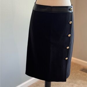 White House Black Market Black Skirt with Gold Button Detail, Size 14